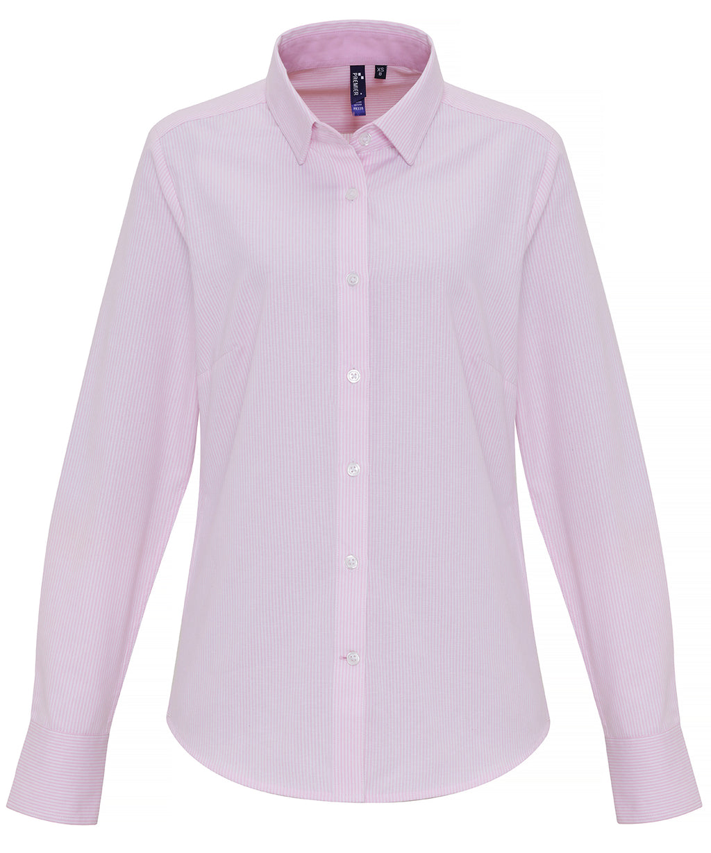 Premier Women's Cotton-rich Oxford Stripes Blouse - White/Pink