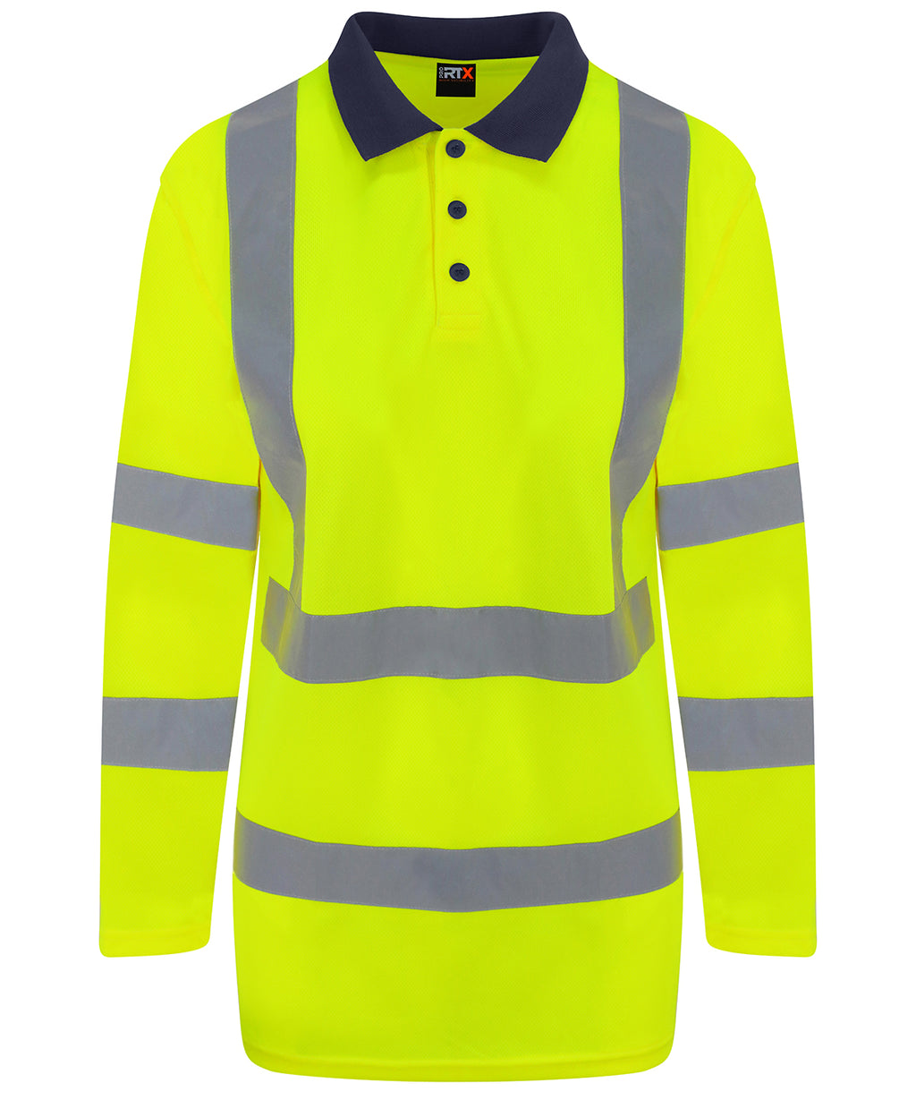 Pro RTX High Visibility High Visibility Long Sleeve Polo - HV Yellow/Navy