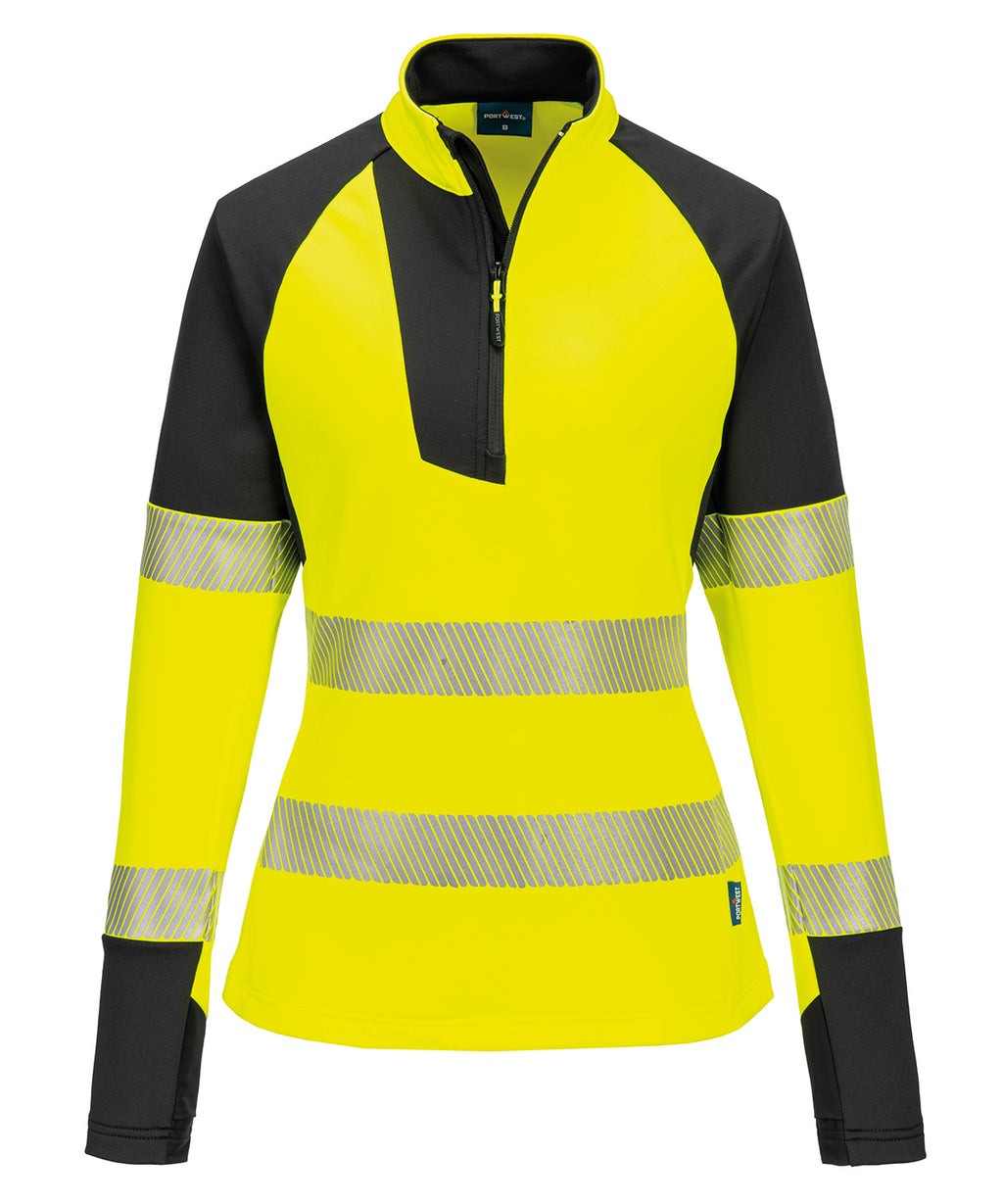 Portwest Women’s PW3 Hi-vis ¼-zip Sweatshirt (T173) - Yellow/Black