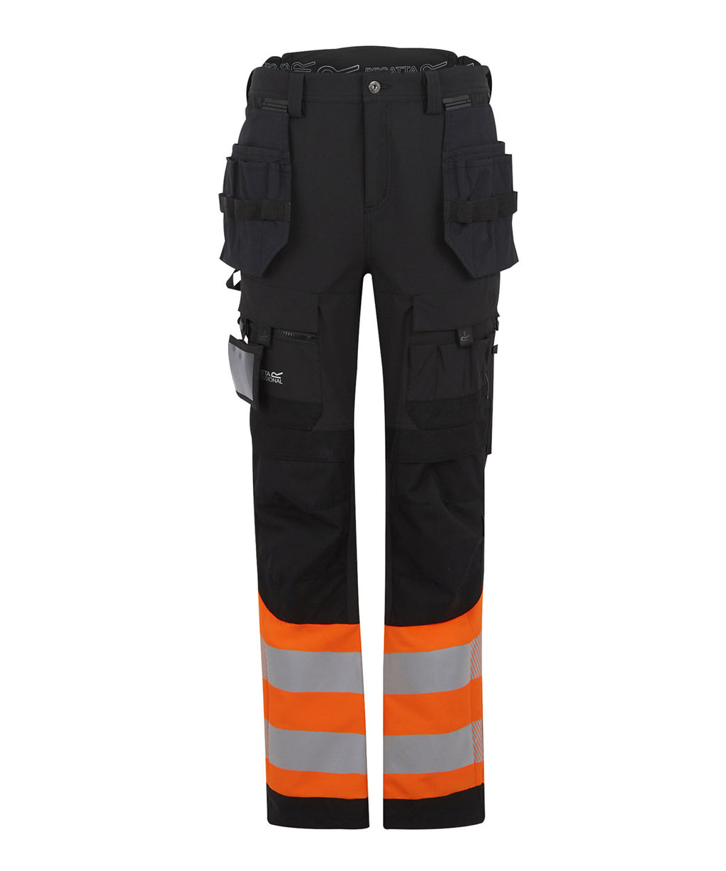 Regatta High Visibility Hi-Vis X-Pro Stretch Holster Trousers (Class 1) - Black/Orange