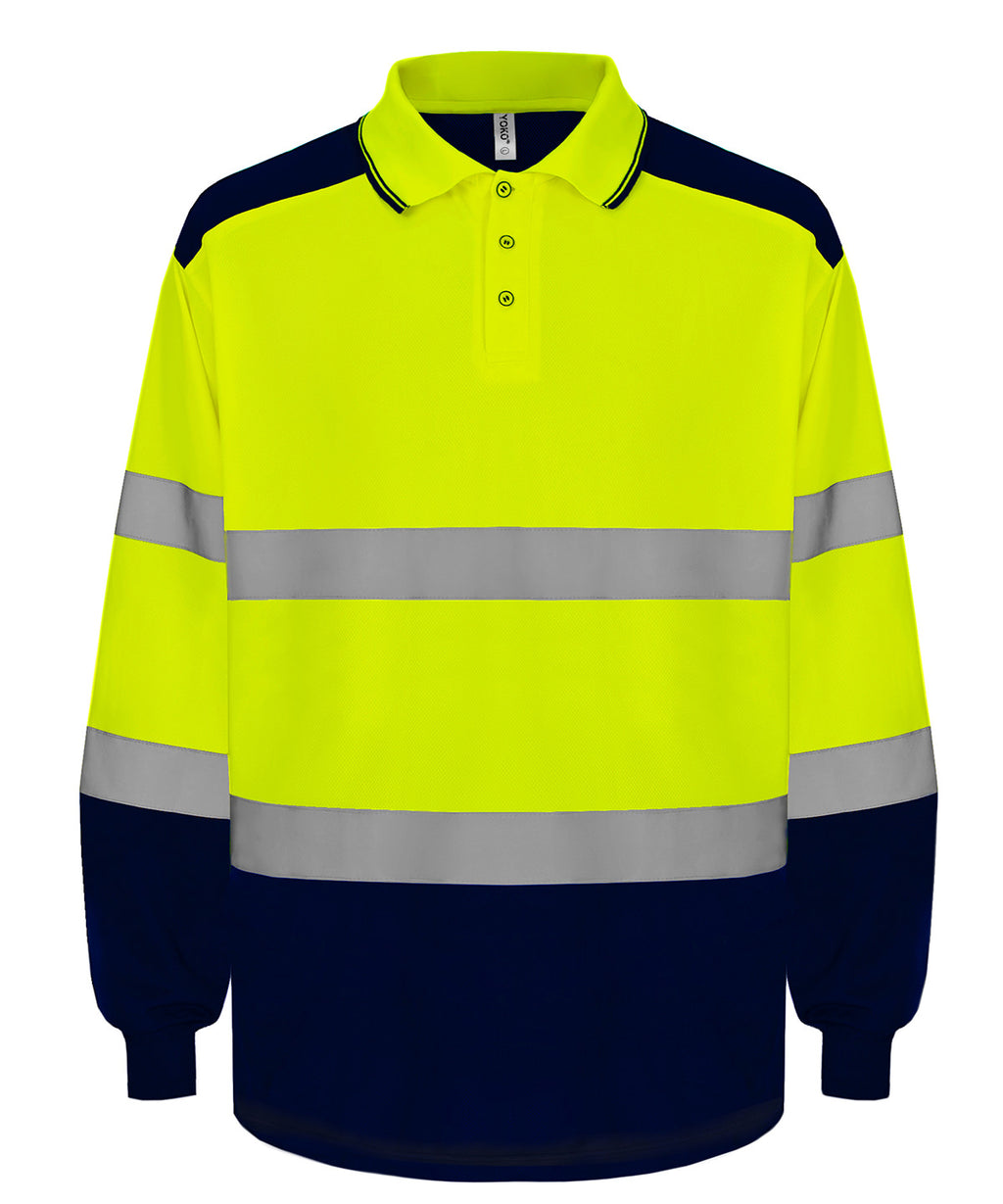 Yoko Hi-vis Two-tone Long Sleeve Polo (HVJ330) - Hi-vis Yellow/Navy