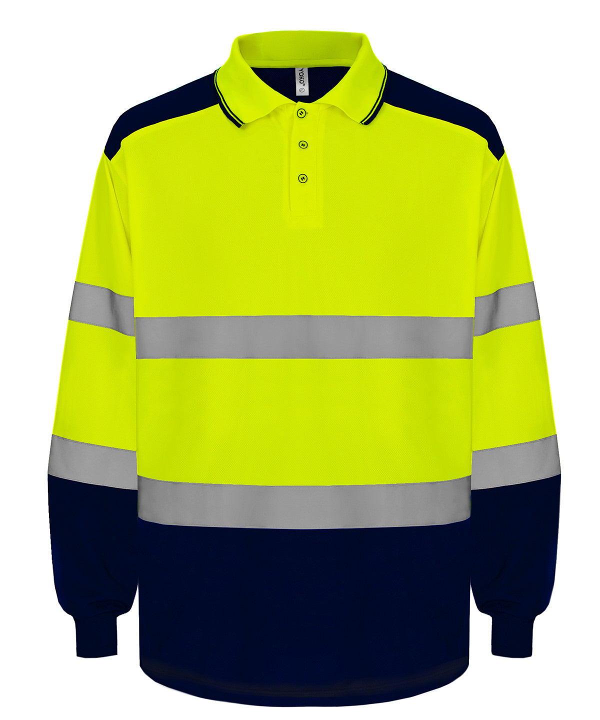 Yoko Hi-vis Two-tone Long Sleeve Polo (HVJ330) - Hi-vis Yellow/Navy