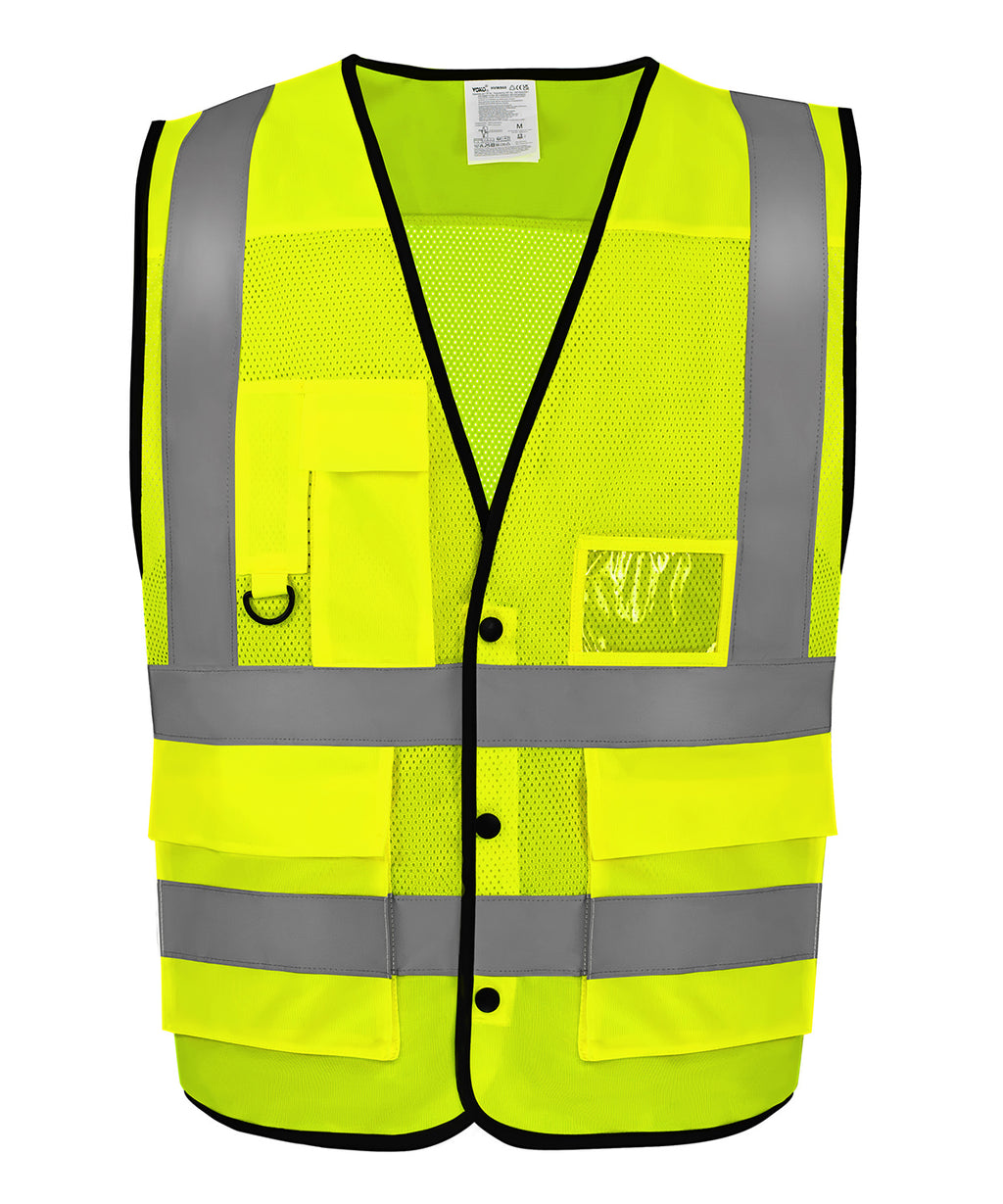 Yoko Hi-vis Superior Open Mesh Button Waistcoat (HVW860) - Hi-vis Yellow